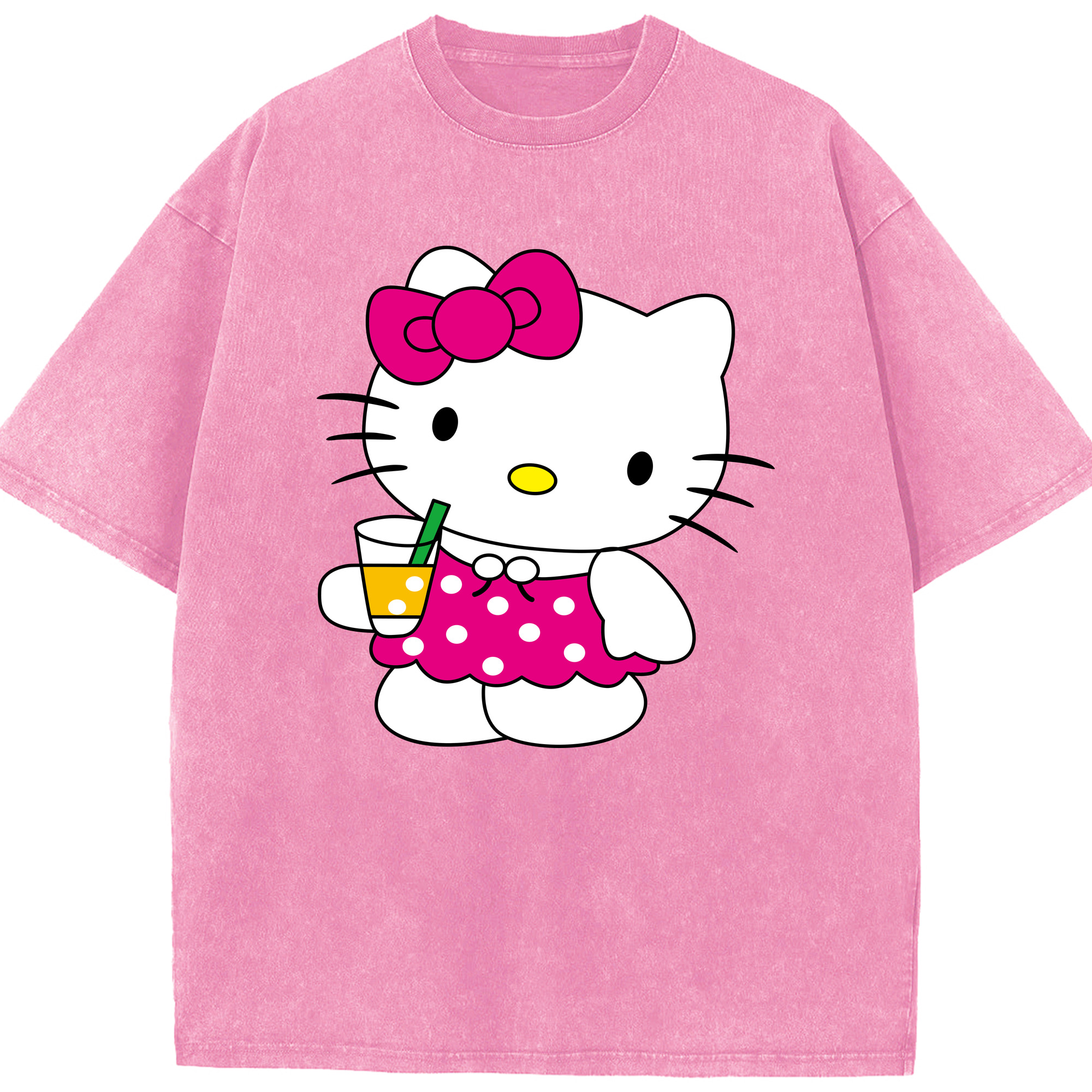 （画像用） Hello Kitty ハローキティ 綿100% ヴィンテージ風 半袖Tシャツ（フロントプリント）